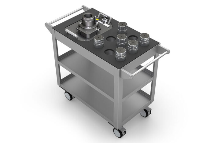 SRS Cone Adapter and Six Cone Inserts Shown within the Storage Cart